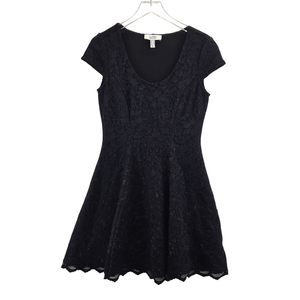 Belle Badgley Mischka Women‎ Black Glitter Lace Fit Flare Mini Dress US Size 8